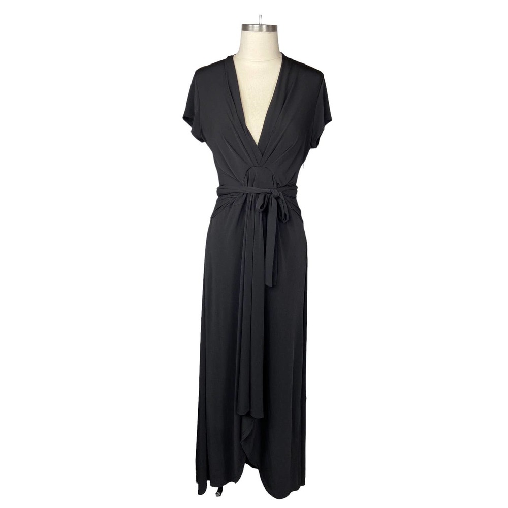 MICHAEL Michael Kors Black Wrap Midi Dress Jersey Knit Short Sleeve Womens 16